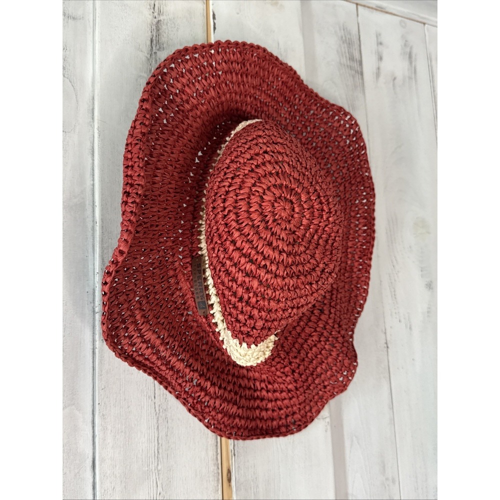 Sperry Women's Straw Sun Hat Cream Red Wide Brim Boat Garden Summer Packable OS